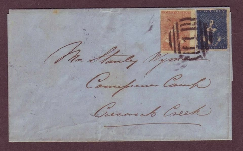 VICTORIA - HALF LENGTHS on 1856 AUSTRALIA Cover  - RARE IMPERF CLASSIC !! Cover
