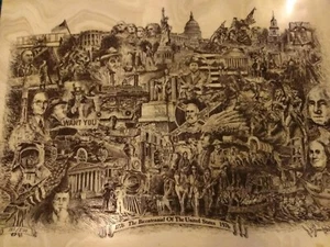 RARE 123/500 MARBLE ETCHING 74' J.K. Thompson Jr. "Bicentennial of the U.S." Art - Picture 1 of 11