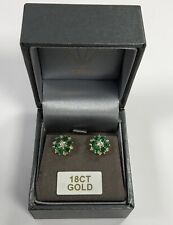 18ct Yellow Gold Emerald & Diamond Flower Cluster Butterfly Stud Earrings