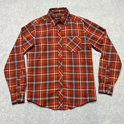 Marmot Shirt Mens Small Red Orange Plaid Button Up Polyester Wool Blend Outdoor - Image 1 of 4