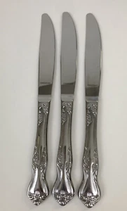 Oneida AZALEA Stainless Floral Glossy 3 Dinner Knives Silverware Flatware 9 1/4” - Picture 1 of 9