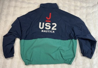 Винтажная мужская куртка для парусного спорта 90-х NAUTICA J US2 размер XL сине-зеленый скрытый капюшон упаковка - Изображение 1 из 4