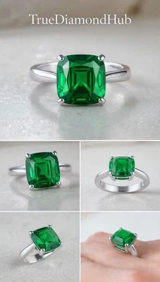 💍 Elegant 2 Ct Green Color Trillion Diamond Silve Ring Lab Grown Truediamondhub - Image 1 of 4