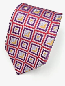 HOLLAND & SHERRY Seidenkrawatte 100% Seide Krawatte rosa lila rot geometrisch lang - Bild 1 von 6
