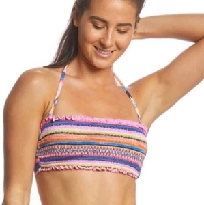 Hobie Smock This Way Bandeau Bikini Top NWT size Medium Striped Halter Neck - Picture 1 of 13