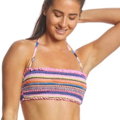 Hobie Smock This Way Bandeau Bikini Top NWT size Medium Striped Halter Neck - Image 1 of 4