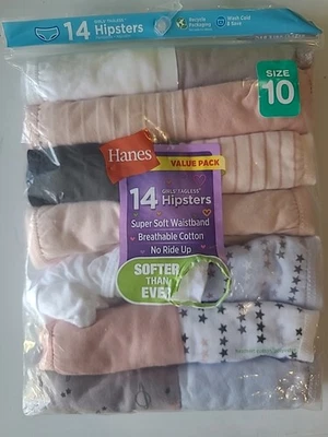 Hanes Girls' Size 10 Tagless Hipsters Super Soft Waistband & No Ride Up 14 Count - Image 1 of 2