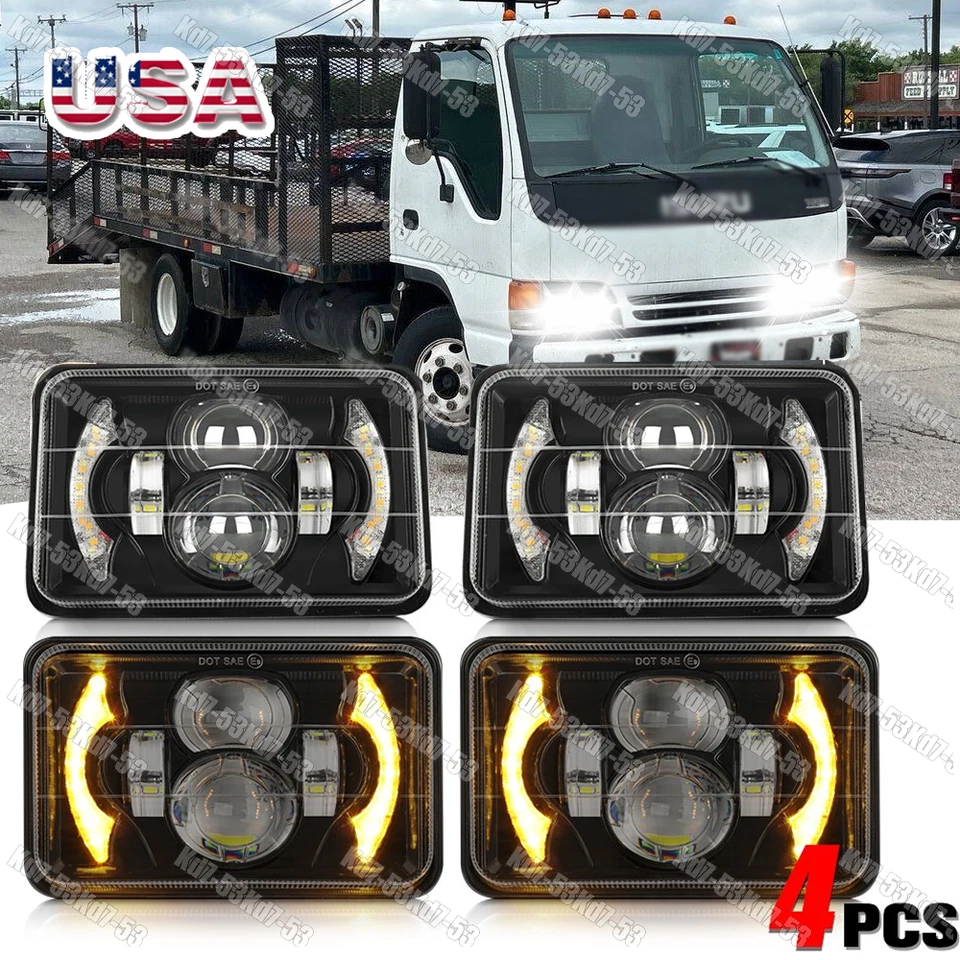 适用于五十铃 NQR NPR NPR-HD FTR 4 件 4x6" LED 车头灯 DRL Hi-Lo 转向信号灯 — 第 1/4 张图片