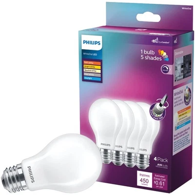 Philips WhiteDial 40W Equivalente Multi CCT A19 Mediana Bombilla LED (Paquete de 4) Foto 1 de 4
