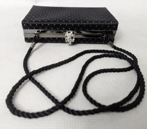 Kenneth Jay Lane Black Satin Evening Bag Rhinestone Leopard head Clasp Flaw - Picture 1 of 9