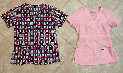 Lot Extra Small Zoe and Chloe Grey’s Anatomy Pink Scrub Top XS Nail Polish Purpl - Image 1 of 2