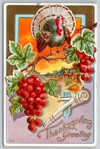 Erntedankgruß, Türkei, Johannisbeeren, Bauernhofszene, antike E Nash Postkarte - Bild 1 von 2