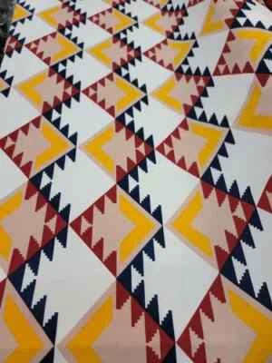 Multicolor Stretch Crepe Fabric By The Yard Yellow Blue Etnihc Pattern Fashion  - Image 1 of 4