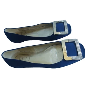 Roger Vivier Gommette Flats Blue Buckled Rhinestone Satin 36 6 Ballet Ballerina - Picture 1 of 11