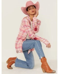 Johnny Was Workshop Sonya Schal kariert Flanell Top rosa kariert Gr. XS - Bild 1 von 5