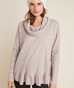ANTHROPOLOGIE Addie Ruffled Hem Cowl Neck Pullover Top Size S nwt - Picture 1 of 4