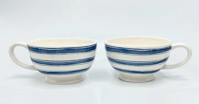 Tazas de café Pier 1 blancas con rayas azules de gran tamaño Foto 1 de 4