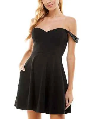 CITY STUDIOS Dress Juniors Size XS Black Off The Shoulder Fit & Flare NWT - Image 1 of 4