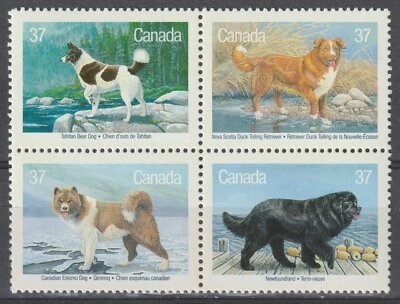 CANADA 1988 #1220a se-tenant block of 4 - Dogs of Canada - MNH - Image 1 of 4
