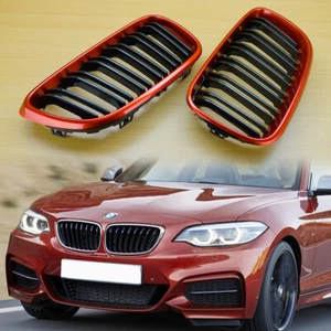 For BMW F22 /F23 F87 M2 Style Red Metallic Shiny Black Front Hood Kidney Grille - Picture 1 of 5