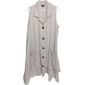 For Cynthia Top Womens XL Linen Duster Tunic Long Button Vest Lagenlook Art Boho - Bild 1 von 14