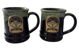 2 Deneen Pottery Devil Mountain Coffee Co. Black Label Ceramic Mugs Green Black - Picture 1 of 7