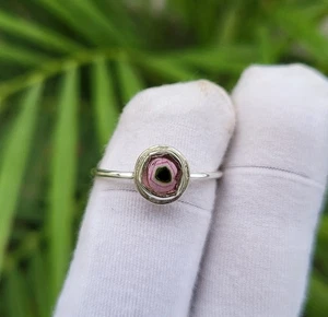 Natural Watermelon Tourmaline Gemstone 925 Sterling Silver Ring Sz 8.5 US P81 - Picture 1 of 7