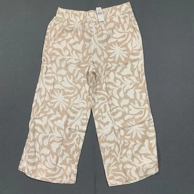 Lou & Grey Womens L Cotton Wide Leg Pants Beige White Beach Resortwear Vacation - Image 1 of 4