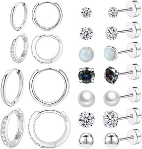 Chirurgenstahl Flat Back Ohrringe Set für mehrere Piercing empfindliche Ohren, Sterl - Bild 1 von 2