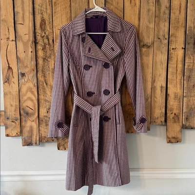 Trench coat Boden roxo xadrez Gingham peito duplo com cinto tamanho 10 - Imagem 1 de 4