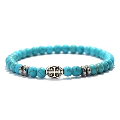 男式十字架串珠手链熔岩绿松石虎眼维京风格 — 第 1/4 张图片