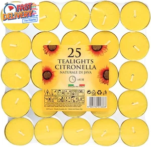 Citronella Tealight Candles Garden Home Insect Repeller Portable Pack of 25 - Picture 1 of 5