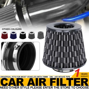 3"Carbon fiber Performance High Flow Cold Air Intake Cone Replacement Dry Filter - Picture 1 of 4