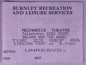 Balaam And The Angel Ticket Vintage Original Mechanics Theatre Burnley 1986 - Imagen 1 de 12