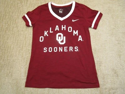 Oklahoma Sooners Shirt Women Small Red Nike OU Short Sleeve V Neck Dri Fit Logo - Image 1 of 4