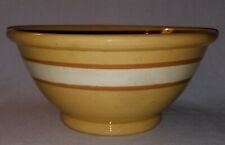 19th Century Large Yellow Ware Dough Bowl White Band Mocha Stripes 13-3/4" dia.