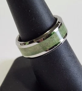 Amazonite Stainless Steel Band Ring - Size 7 - Picture 1 of 2