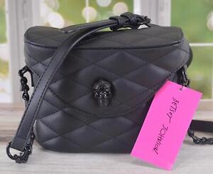 New BETSEY JOHNSON Quilted Faux Leather SKULL Crossbody Bag Purse BLACK