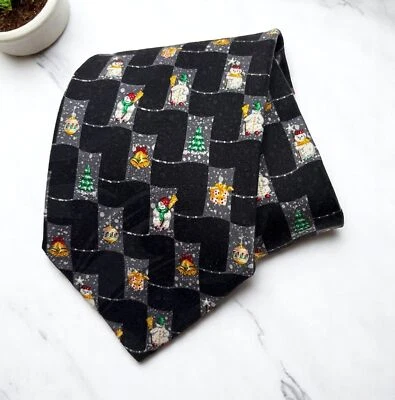 Corbata Zylos Navidad Seda Cuello George Machado Negra Festiva Muñeco de Nieve Campanas Árboles Foto 1 de 4
