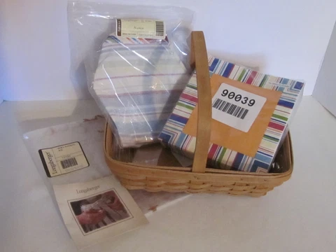 Longaberger 2005 NAPKIN Basket + Protector + Sunny Day Liner and  Napkins ~Party Cover
