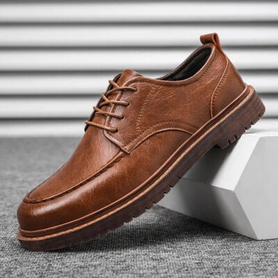 Men Shoes Mens Leather Loafers Work Boots Business Casual Lace Up Business - Image 1 of 4