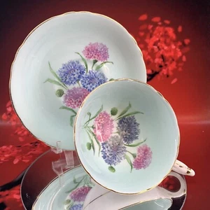 Paragon Vintage Green w/ Pink Purple Flowers Bone China Teacup / Saucer UK BX12 - Picture 1 of 11