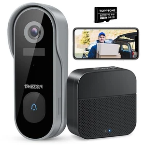 TMEZON 3MP Wireless Doorbell Smart WiFi Video Door Intercom Security Camera 64G - Picture 1 of 29