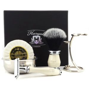Safety Razor Men Synthetic Shaving Brush Soap Bowl Stand 5Pc shaving Gift Set - Picture 1 of 6