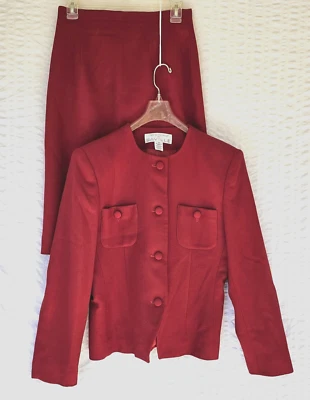 Traje Saville para mujer 6 rojo rubí 100 % lana peinada lápiz abertura chaqueta y falda Foto 1 de 4