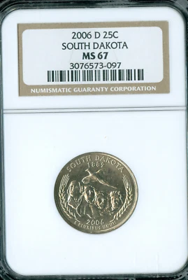 2006 D SOUTH DAKOTA QUARTER NGC MS67 2ND FINEST BUSINESS STRIKE * - Image 1 of 2