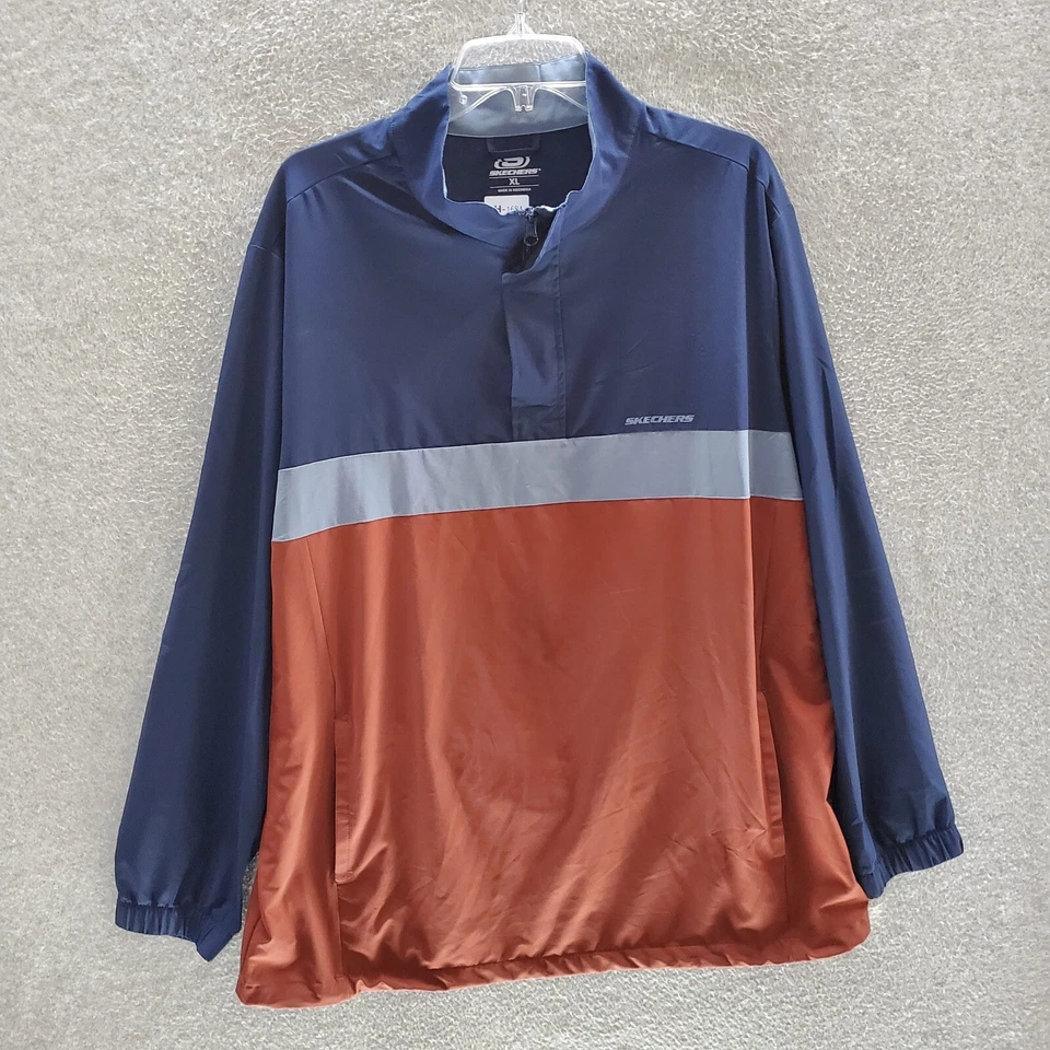 Chaqueta cortavientos Skechers para hombre XL naranja azul marino bloque de color 1/4 cremallera cuello falso Foto 1 de 4