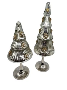 Mercury Glass Gold Jeweled Christmas Trees Holiday Decor 16" & 12.5"- India - Picture 1 of 8