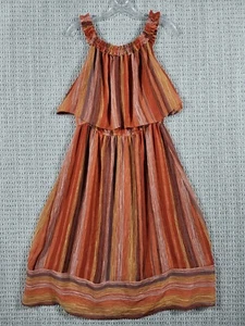 Mossimo Womens Striped Off The Shoulder Layered Midi Dress Sz Large Lined A-Line - Picture 1 of 11