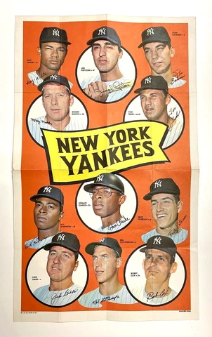 1969 Topps Baseball Team Poster #19 of 24 New York Yankees Mickey Mantle HOF Cover